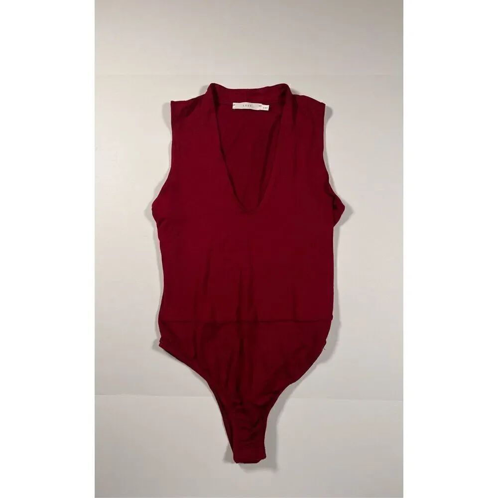 Lush Maroon One Piece Mock Neck Low Cut Sleeveless One Piece Bodysuit Size Small